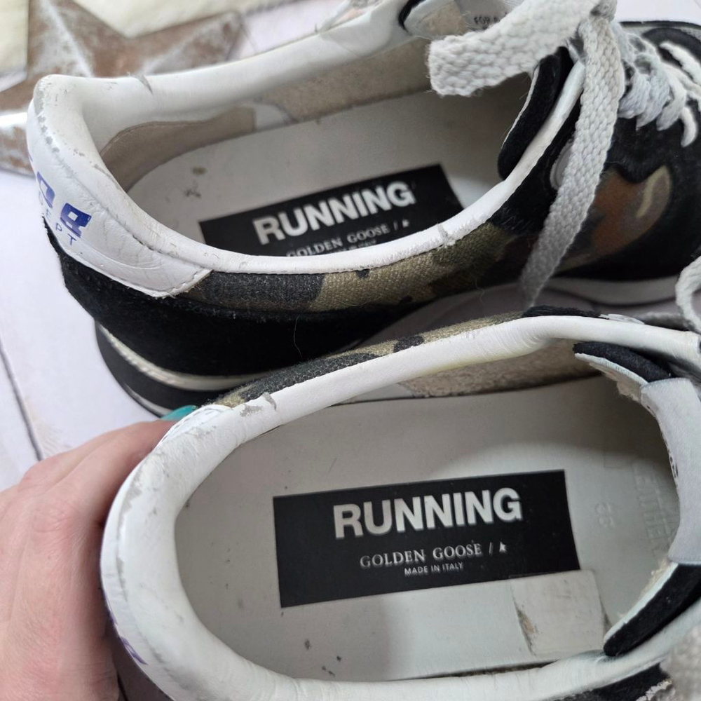 Golden Goose Running camo sneakers gold glitter star distressed black suede 38 - Picture 10 of 13